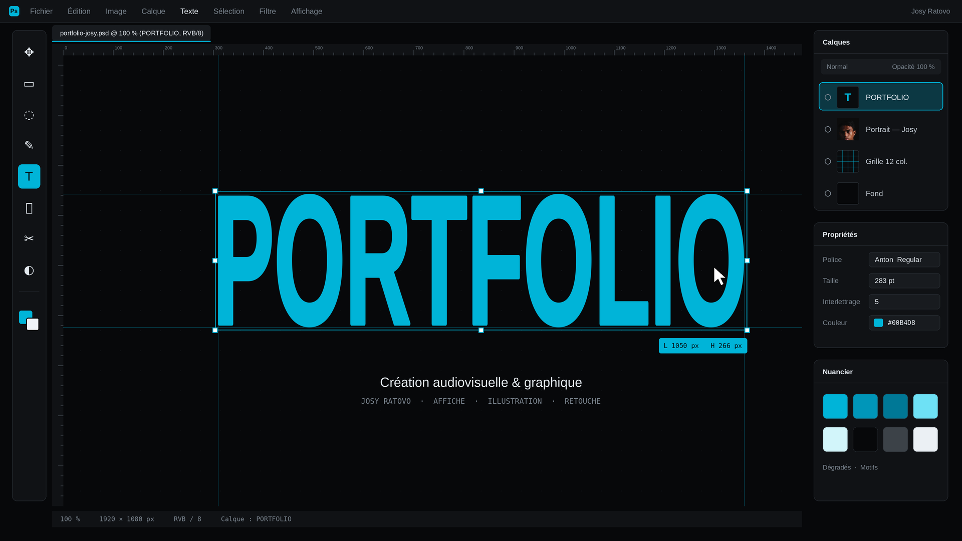 Couverture du portfolio de Josy Ratovo, interface de création
